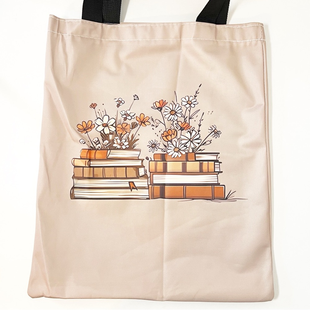 Floral Book Stack Tote Bag – Aesthetic Reader Gift for Book Lovers